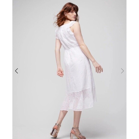 COPY White House Black Market Eyelet Ruffle Wrap Dress in White Size 12 - Picture 3 of 7